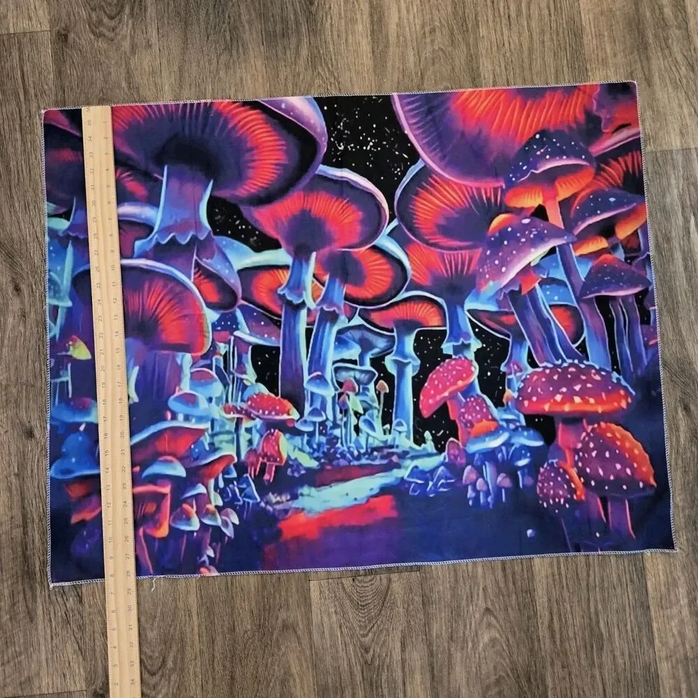 Psychedelic Mushroom Forest Whimsy Tapestry Bright Colorful Hippie Home Decor